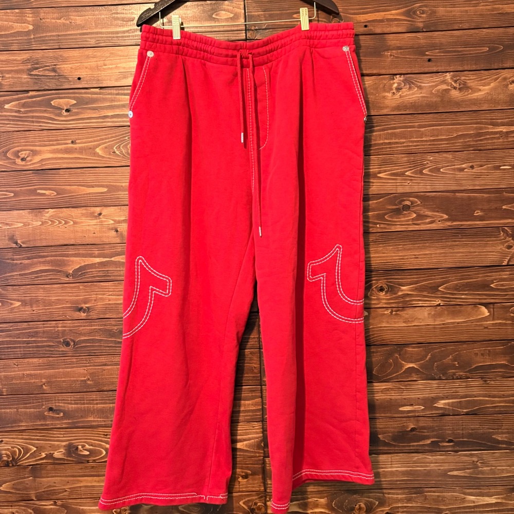 True Religion Sweatpants 2XL Red Big Horseshoe Baggy Wide Leg Y2K Streetwear